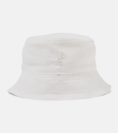 Ruslan Baginskiy Monogram Linen Bucket Hat In White