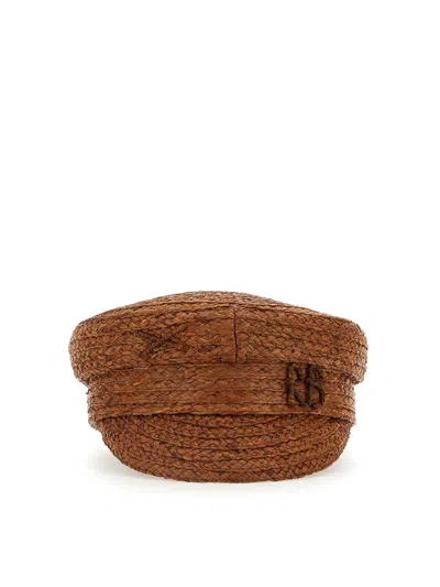 Ruslan Baginskiy Raffia Baker Boy Hat With Embroidery In Brown