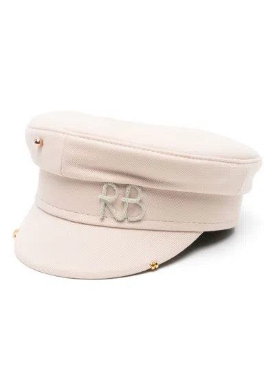 RUSLAN BAGINSKIY NEUTRAL MONOGRAM-APPLIQUÉ BAKER BOY HAT