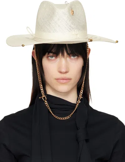 Ruslan Baginskiy Off-white Chain Strap Straw Fedora In Natural Straw