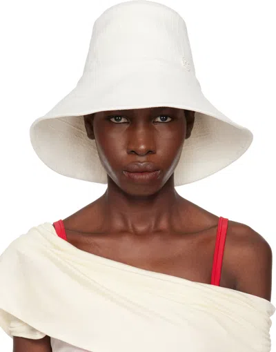 Ruslan Baginskiy Off-white Embellished Bow Ties Linen-blend Bucket Hat