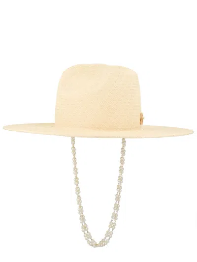 Ruslan Baginskiy Pearl Chain Frayed-brim Fedora Hat In Neutral