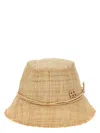 Ruslan Baginskiy Woven Raffia Bucket Hat With Frayed Edge In Beige