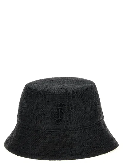 Ruslan Baginskiy Textured Wide Brim Raffia Bucket Hat In Black