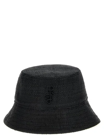 Ruslan Baginskiy Textured Wide Brim Raffia Bucket Hat In Black