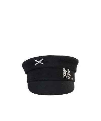 Ruslan Baginskiy Monogram Embroidered Baker Boy Cap In Black