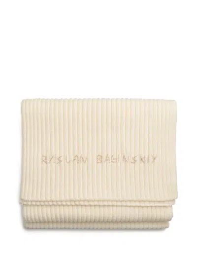 Ruslan Baginskiy Embroidered Ribbed Merino Wool Scarf In Neutral