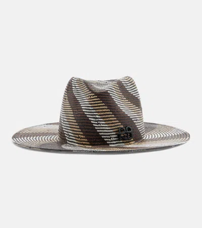 Ruslan Baginskiy Striped Straw Fedora In Gray