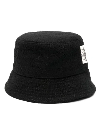 Ruslan Baginskiy Textured Wide Brim Raffia Bucket Hat In Black