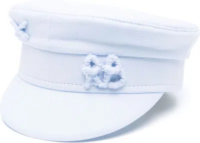 Ruslan Baginskiy Linen Baker Boy Cap With Curved Peak In Clear Blue