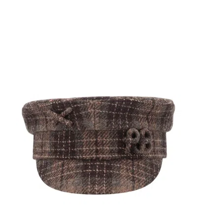 RUSLAN BAGINSKIY WOMEN BROWN CHECKS BAKERBOY HAT