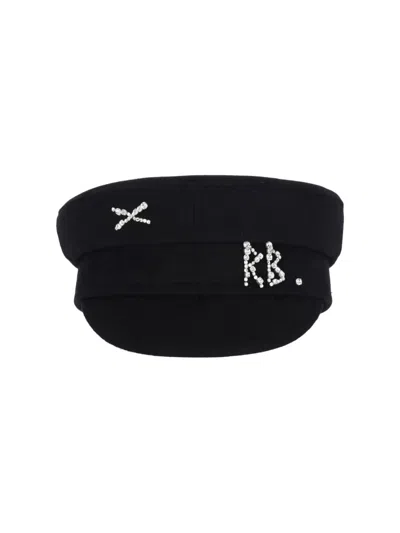 Ruslan Baginskiy Wool Hat With Rhinestones "baker Boy" Black