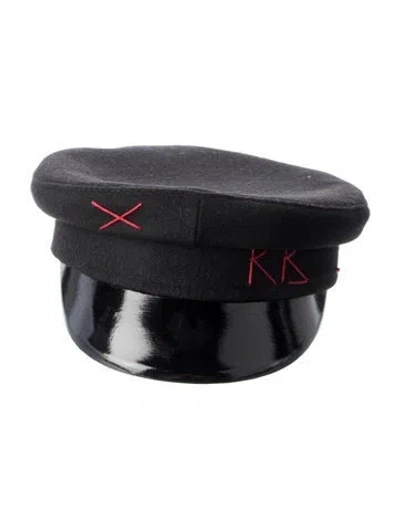 Pre-owned Ruslan Baginskiy Wool Stitched Logo Baker Boy Hat In Black