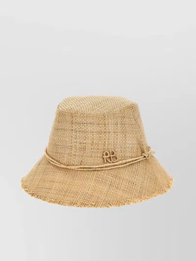 Ruslan Baginskiy Woven Raffia Bucket Hat With Frayed Edge In Beige