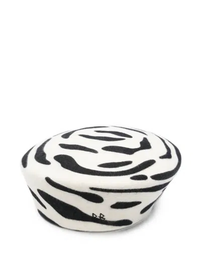 Ruslan Baginskiy Zebra-pattern Embroidered Beret In White