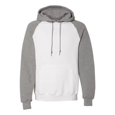Russell Athletic Dri Power Colorblock Raglan Hooded Sweatshirt In White