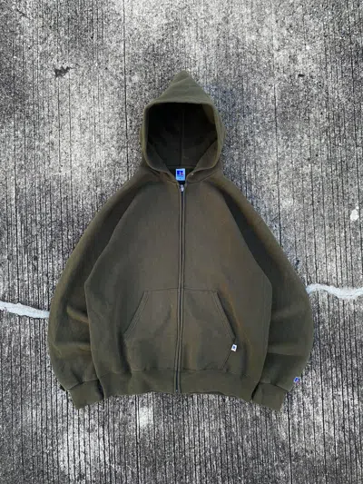Pre-owned Russell Athletic Vintage Army Green  Zip Hoodie