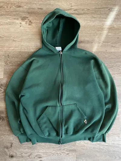 Pre-owned Russell Athletic X Vintage 90's Green Russell Athletic Boxy Hoodie Zip
