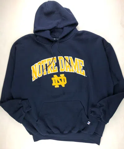 Pre-owned Russell Athletic X Vintage 90's Russell Athletic Notre Dame Hoodie Sweatshirt In Navy