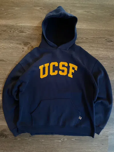 Pre-owned Russell Athletic X Vintage 90's Ucsf Russell Athletic Boxy Hoodie In Navy