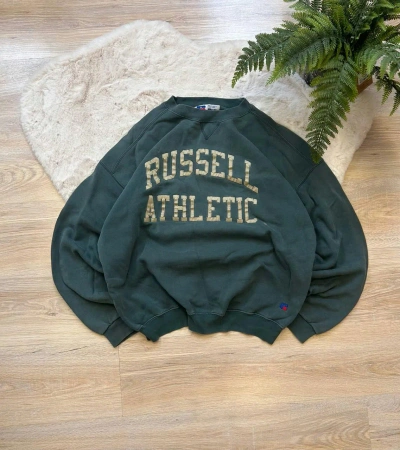 Pre-owned Russell Athletic X Vintage 90's Vintage Russel Athletic Boxy Fit Retro Sweatshirt Logo In Green
