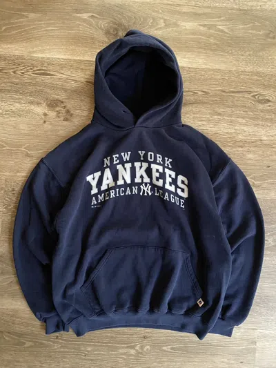 Pre-owned Russell Athletic X Vintage 90's Yankees Russell Athletic Boxy Hoodie In Navy