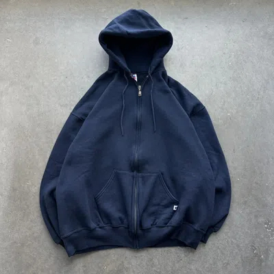 Pre-owned Russell Athletic X Vintage Crazy Vintage Russell Athletic Hoodie Zip Up Baggy Grunge In Navy