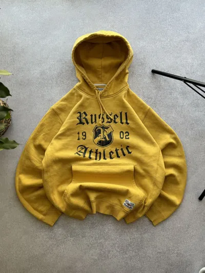 Pre-owned Russell Athletic X Vintage Rassell Athletic Big Logo Y2k Hoodie In Yellow
