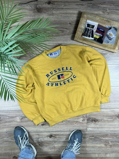 Pre-owned Russell Athletic X Vintage Russell Athletic Big Logo Y2k Retro Boxy Crewneck In Yellow