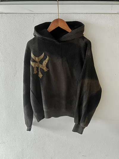 Pre-owned Russell Athletic X Vintage Sun Faded Vintage Crop Hoodie X Ny Patchwork In Faded Black