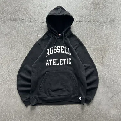 Pre-owned Russell Athletic X Vintage Y2k Russel Spellout Boxy Black Hoodie Skater Cyber L