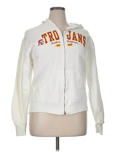 Pre-owned Russell Athletic Zip Up Hoodie In White
