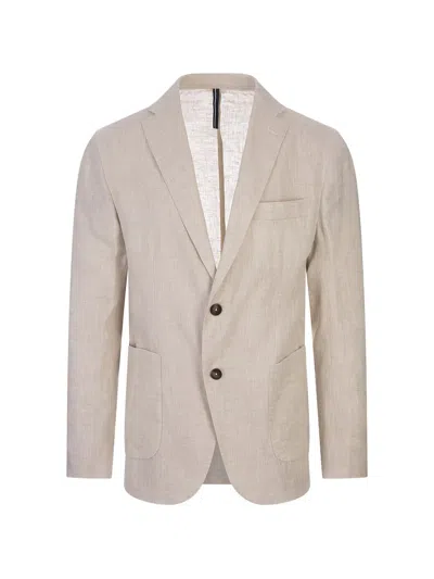 Russocapri Button Single-breasted Linen Blazer In Brown