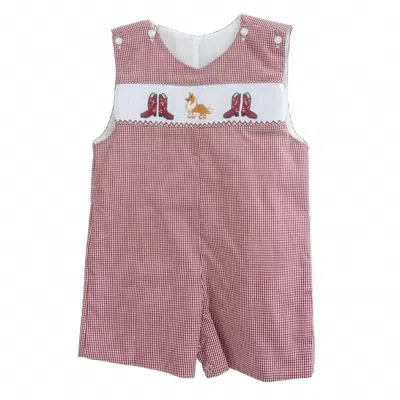 Ruth And Ralph Kids' Boy's Welcome To College Station Benjamin Smocked Jon Jon In Red In Multi