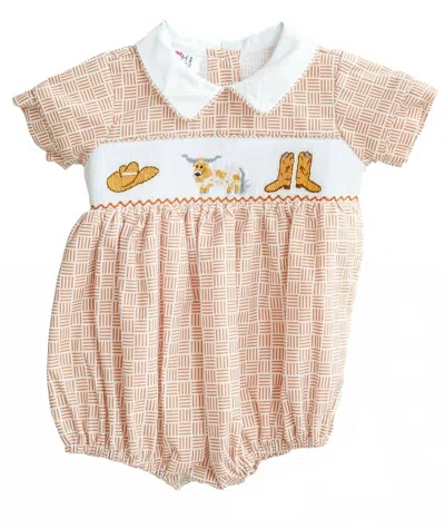 Ruth And Ralph Kids' Girl's Welcome To Austin Henry Smocked Bubble In Orange