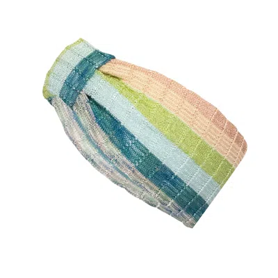 Ruth Erotokritou Headband In Striped Tuck Stitch Knit White