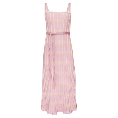 Ruth Erotokritou Multicolour Midi Dress With Front Ties In Ribbed Knit Pink