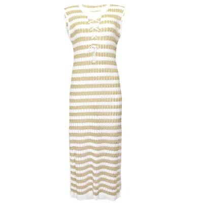 Ruth Erotokritou Racking Knit Maxi Dress With Criss Cross Front Neckline White/gold