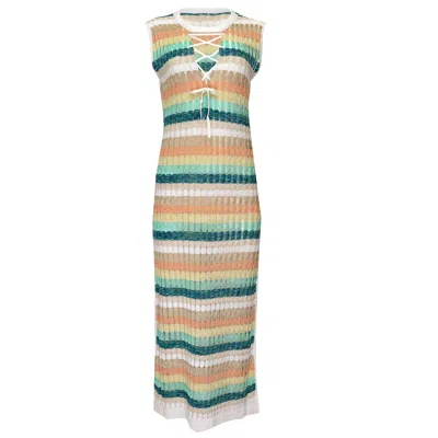 Ruth Erotokritou Racking Knit Maxi Dress With Criss Cross Front Neckline White/green