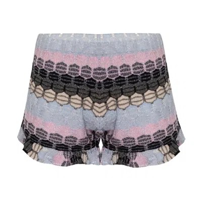 Ruth Erotokritou Striped Frill Shorts In Honeycomb Knit With Frilled Edge Black