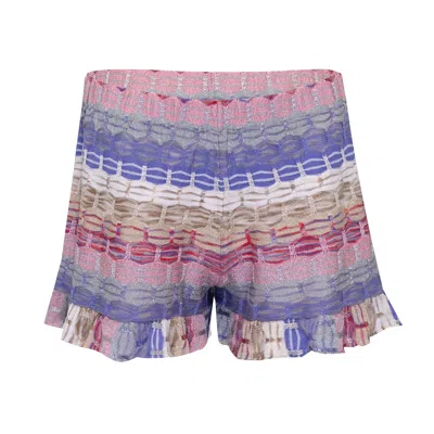 Ruth Erotokritou Striped Frill Shorts In Honeycomb Knit With Frilled Edge Purple