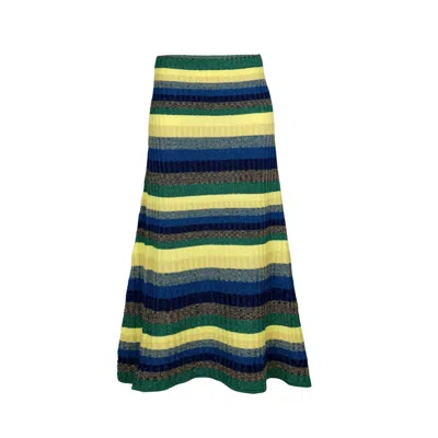 Ruth Erotokritou Striped Maxi Skirt In Tuck Stitch Knit Yellow/green