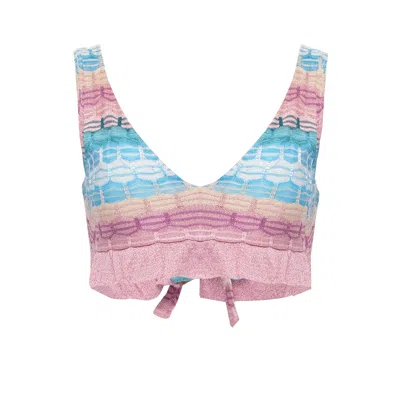 Ruth Erotokritou Striped Padded Bralette With Frills In Honeycomb Knit Pink/blue