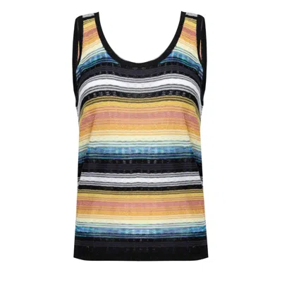 Ruth Erotokritou Striped Tank Top In Drop Stitch Knit Mint Coral/yellow