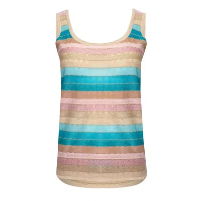 Ruth Erotokritou Striped Tank Top In Drop Stitch Knit Pink/beige