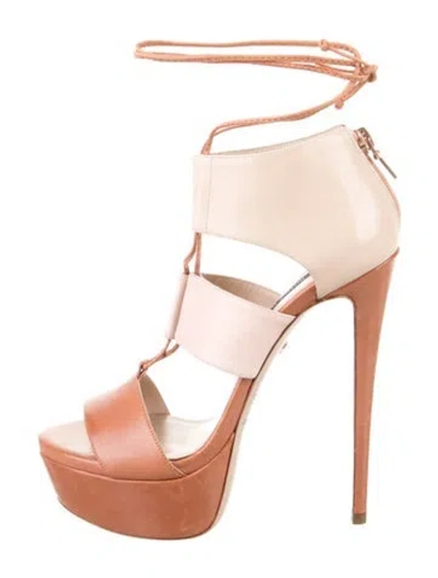 Pre-owned Ruthie Davis Leather Colorblock Pattern Gladiator Sandals In Neutral