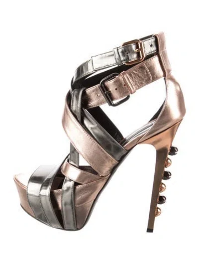 Pre-owned Ruthie Davis Leather Colorblock Pattern Sandals In Pink