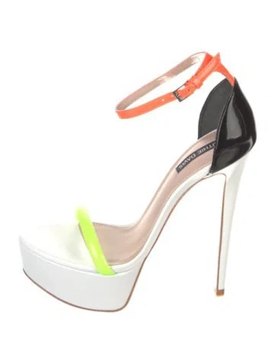 Pre-owned Ruthie Davis Leather Colorblock Pattern Slingback Sandals In White