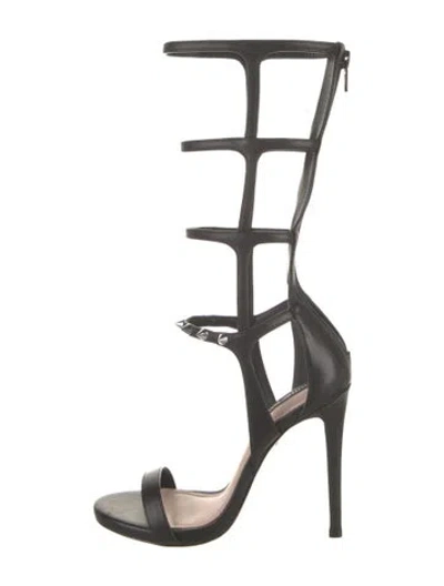 Pre-owned Ruthie Davis Leather Cutout Accent Gladiator Sandals In Black