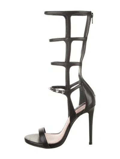 Pre-owned Ruthie Davis Leather Studded Accents Gladiator Sandals In Black
